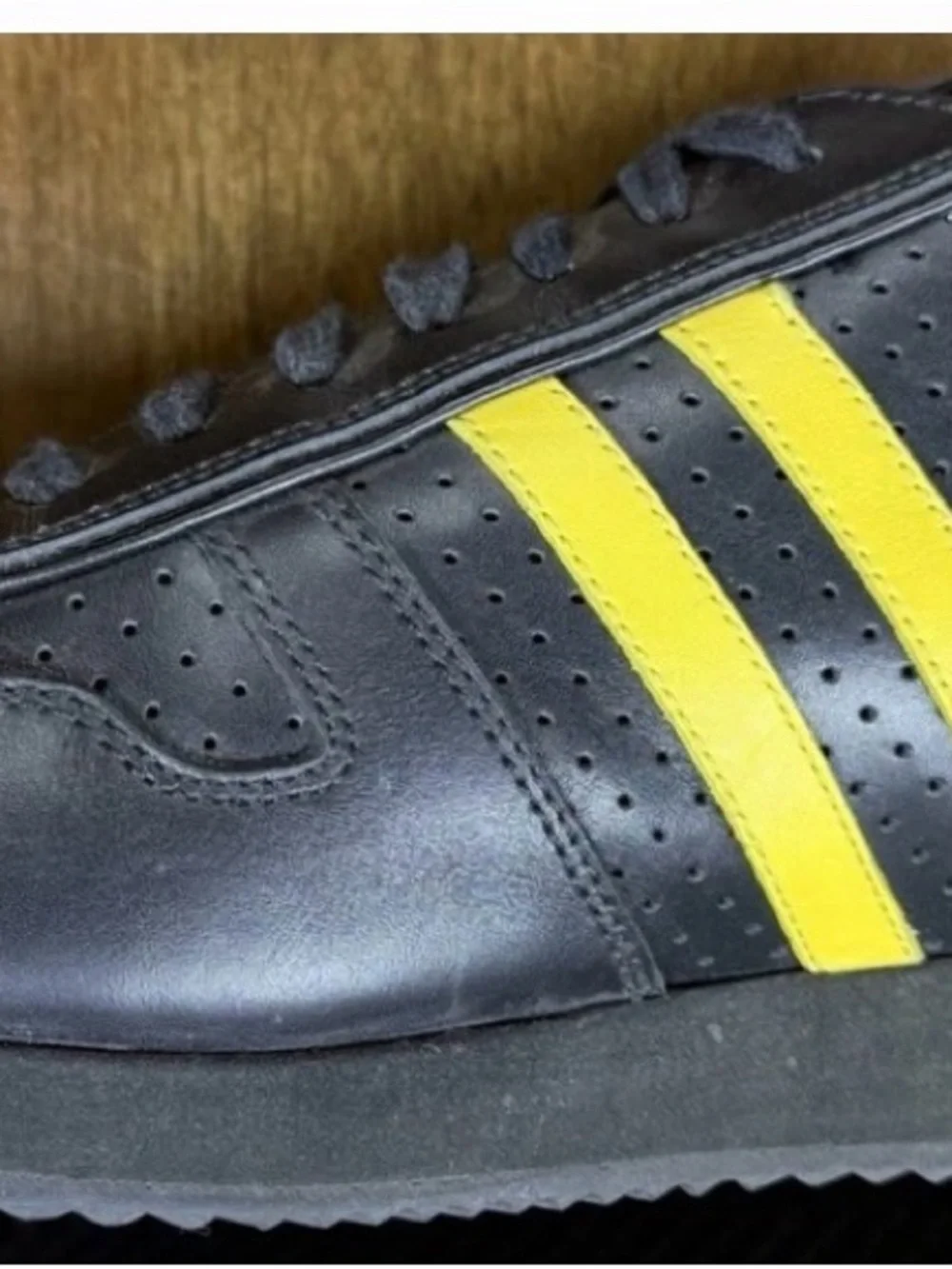 Ralph Lauren Purple Label Black Leather Sneakers with Yellow Stripes